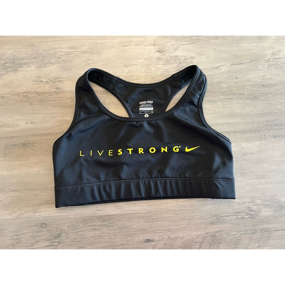 Nike Livestrong Womens Racerback Sports Bra Black Yellow 396323-010 Size Small